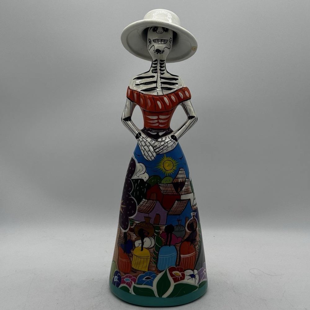 Day of the Dead Catrina Figure Clay Handmade Hand Painted Mexican Folk Art 12"